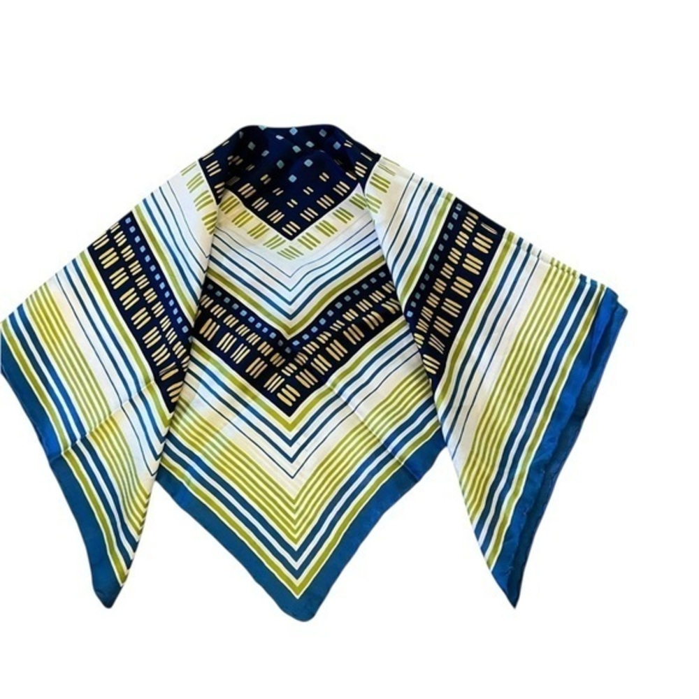 WOODWARD & LOTHROP vintage Italian silk geometric print scarf, blue green yellow